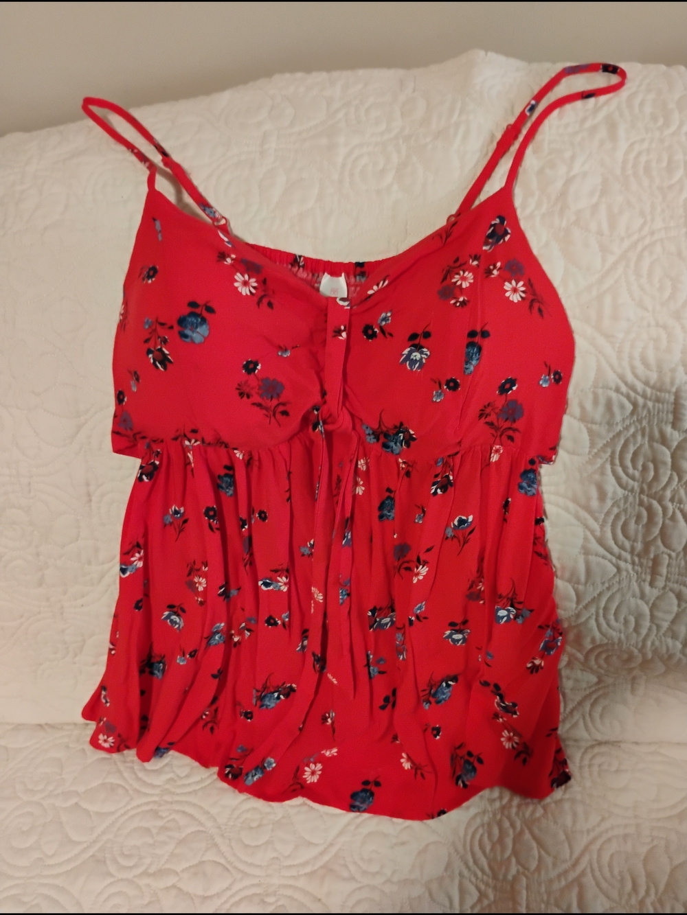 No Boundaries Red Floral Tie-Front Spaghetti Strap Camisole
